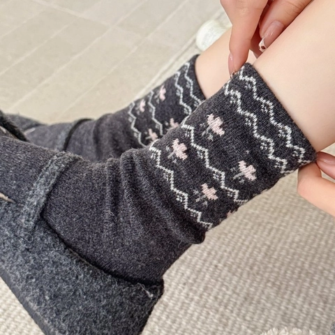 Calze Da Donna In Misto Lana Calde Inverno Autunno Motivo Fair Isle Etnico Retrò Vintage Traspirante