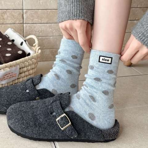 Damen Crew Socken Wollmischung Verdickt Warm Thermisch Polka Dot Lässig Täglich Japanischer Stil Nice Patch