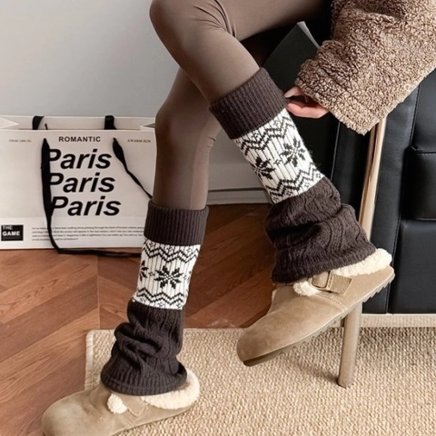 Calentadores De Punto Con Copos De Nieve Fair Isle Para Mujer Invierno Gruesos Cálidos Retro De Mezcla De Acrílico
