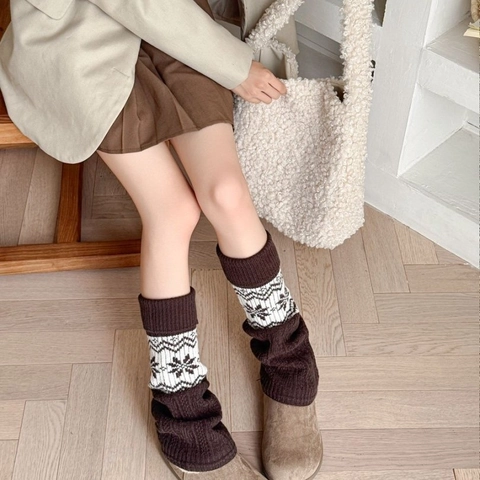 Calentadores De Punto Con Copos De Nieve Fair Isle Para Mujer Invierno Gruesos Cálidos Retro De Mezcla De Acrílico
