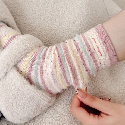 Calze Al Polpaccio In Misto Lana A Righe Spesse Termiche Calde Per Donna Autunno Inverno Vintage Accogliente