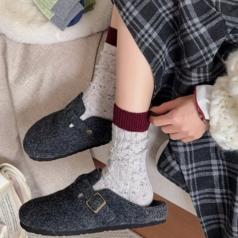 Calcetines De Mujer Mezcla De Lana Gruesos Cálidos Tejidos Bloque De Color Retro Casual Invierno