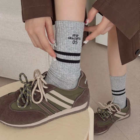 Damen Crew Socken Gekämmte Baumwolle Gestreift Gerippt Sportlich Retro Bestickt Atmungsaktiv Weich Freizeit