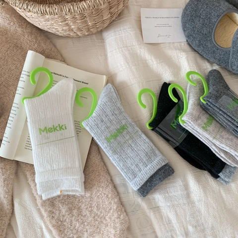 Damen Wollmischung Dicke Crew Socken Gerippt Warm Winter Lässig Handgekettete Zehen Atmungsaktiv