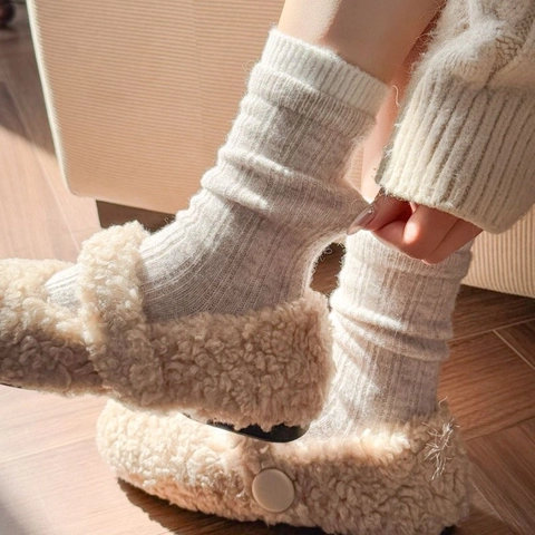 Damen Wollmischung Dicke Crew Socken Gerippt Warm Winter Lässig Handgekettete Zehen Atmungsaktiv