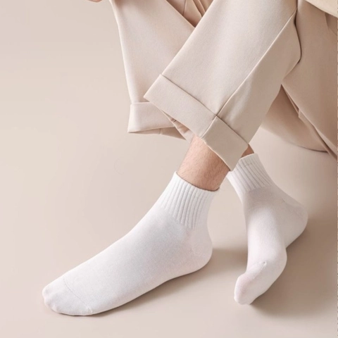 Calcetines Media Caña Hombre Algodón Transpirable Antibacteriano Puntera Sin Costuras Puño Canalé Casual Color Sólido