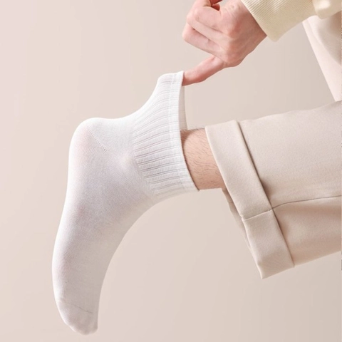 Calcetines Media Caña Hombre Algodón Transpirable Antibacteriano Puntera Sin Costuras Puño Canalé Casual Color Sólido