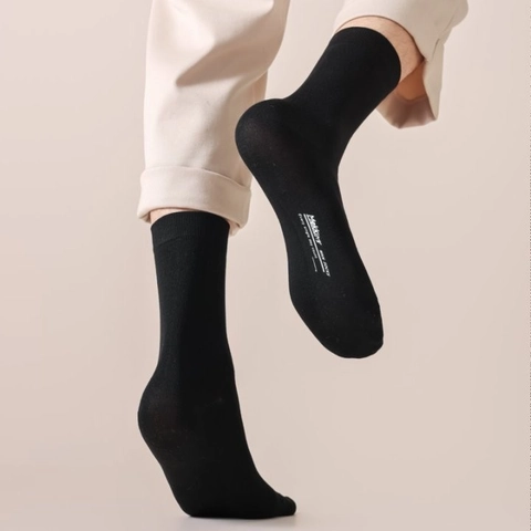 Men's Crew Socks Cotton Antibacterial Breathable Seamless Toe Business Casual Solid Color Ribbed Cuff