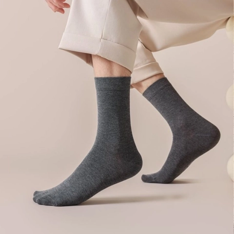 Men's Crew Socks Cotton Antibacterial Breathable Seamless Toe Business Casual Solid Color Ribbed Cuff