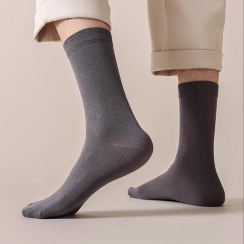 Men's Cotton Crew Socks Solid Color Antibacterial Breathable Business Casual Mid-calf Socks All Seasons Comfortable Soft