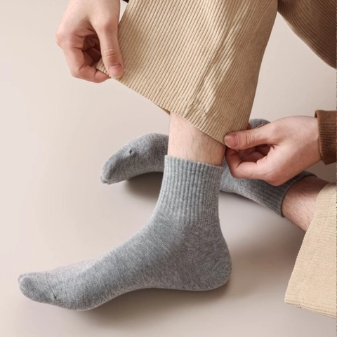 Herren Crew Socken Baumwolle Antibakteriell Geruchshemmend Atmungsaktiv Schweißabsorbierend Einfarbig Lässig Gerippt
