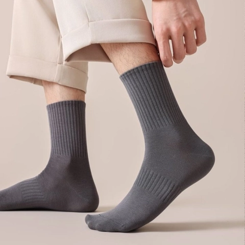 Calcetines Hombre Algodón Peinado Acanalado Sin Costuras Antibacteriano Transpirable Color Sólido Casual Negocios