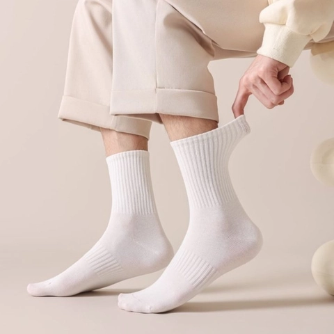 Calcetines Hombre Algodón Peinado Acanalado Sin Costuras Antibacteriano Transpirable Color Sólido Casual Negocios