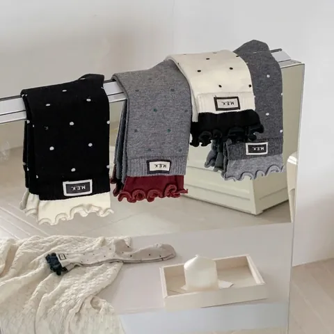 Calze Al Polpaccio Da Donna In Cotone Pettinato A Pois Con Bordo A Volant Stile Casual