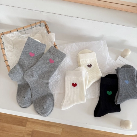 Calze Crew Da Donna Cotone Pettinato Ricamo Cuore Maglia A Costine Stile Ins Giapponese Minimalista Casual Traspirante Morbido