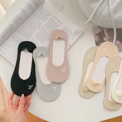 Calcetines Invisibles Para Mujer Algodón Peinado Diseño Lazo Antideslizantes Corte Bajo Transpirables Casual