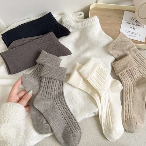Calze Metà Polpaccio Donna Maglia Acrilica Caldo Spesso Inverno Autunno Retrò Trecce Slouch Colore Solido Casual Morbido Moda