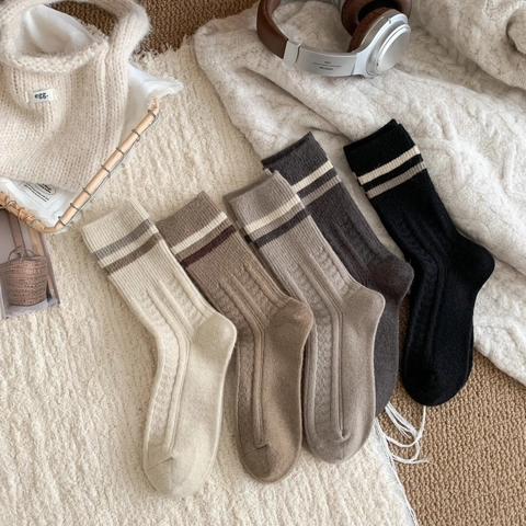 Calze A Metà Polpaccio In Maglia Da Donna Spesse Calde Autunno Inverno Polsini A Righe Texture A Coste Treccia Moda Tinta Unita