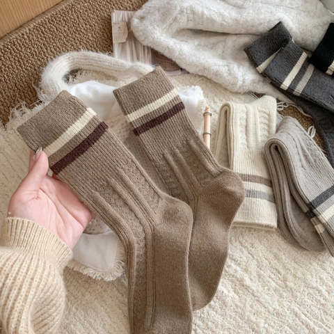 Calze A Metà Polpaccio In Maglia Da Donna Spesse Calde Autunno Inverno Polsini A Righe Texture A Coste Treccia Moda Tinta Unita
