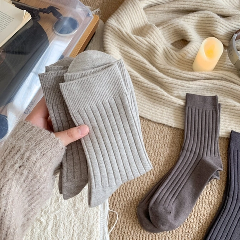 Calcetines De Media Pantorrilla Para Hombre Gruesos Cálidos Punto Canalé Color Sólido Casual Negocios Mezcla De Acrílico