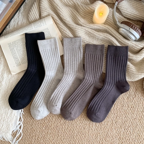 Calcetines De Media Pantorrilla Para Hombre Gruesos Cálidos Punto Canalé Color Sólido Casual Negocios Mezcla De Acrílico