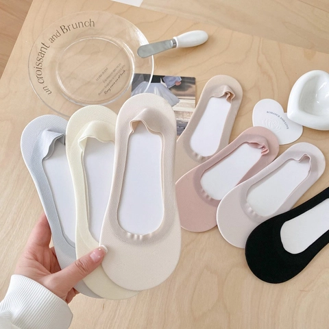 Women Invisible Boat Socks Combed Cotton Mesh Breathable Non-slip Silicone Heel Thin Low Cut Summer Peds