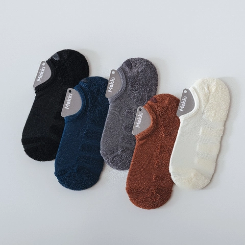 Men Invisible Boat Socks Cotton Thickened Terry Bottom Sweat Absorbing Non Slip Low Cut Sports Athletic Solid Color