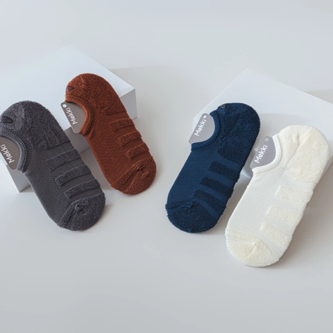 Men Invisible Boat Socks Cotton Thickened Terry Bottom Sweat Absorbing Non Slip Low Cut Sports Athletic Solid Color
