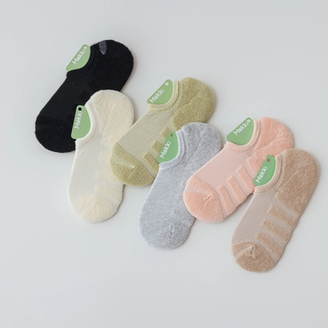 Invisible Boat Socks Women Combed Cotton Thickened Terry Bottom Anti-Slip Silicone Sports Breathable Low Cut Short