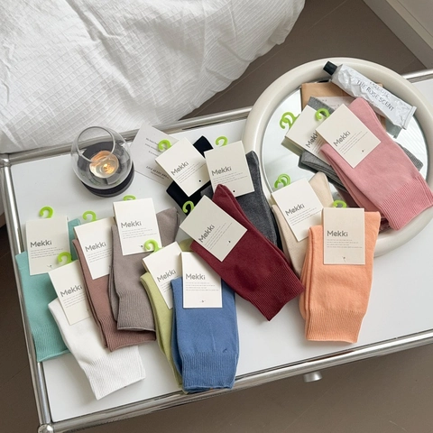 Calze Crew Donna Cotone Pettinato Morbide Costine Tinta Unita Traspiranti Autunno Inverno Moda Quotidiana
