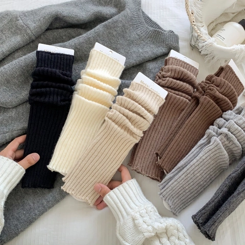 Damen Rippstrick Beinstulpen Wollmischung Dick Thermisch Warm Herbst Winter Mode Retro Wellenkante Mädchen