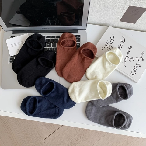Men Invisible No Show Boat Socks Cotton Breathable Sweat Absorbent Terry Bottom Casual Low Cut Unisex