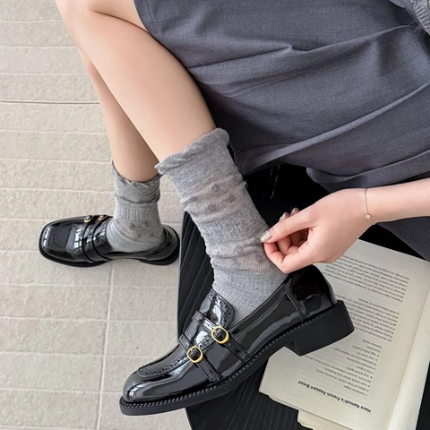 Dames Katoenen Socken Ademend Mesh Ruches Rand Vintage Japanse Stijl Effen Kleur Halverwege De Buis Zachte Kousen