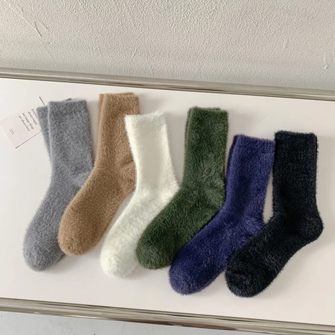 Calcetines De Suelo Cálidos Invierno Imitación Visón Espesados Color Sólido Interior Dormir Hombres Mujeres