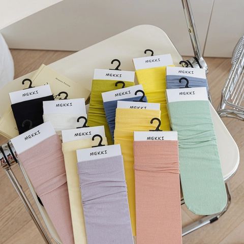 Slouch Socks Women Cotton Mid Calf Stackable Solid Color Breathable Harajuku Soft Casual Hosiery