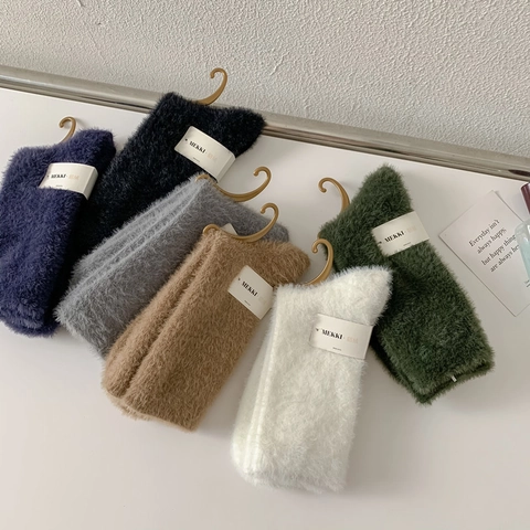 Calcetines De Suelo Cálidos Invierno Imitación Visón Espesados Color Sólido Interior Dormir Hombres Mujeres