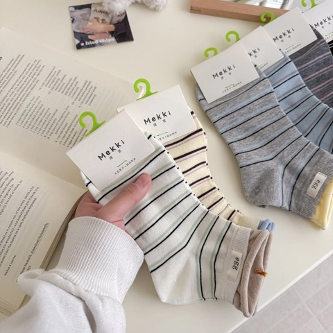 Calcetines De Media Pantorrilla Rayas Mujeres Algodón Peinado Transpirable Color Contraste Acanalado Moda Casual Decoración Egg