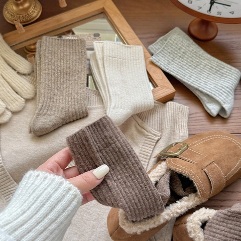 Chaussettes Slouch Femmes Côtelées Mélange Laine Épaisses Chaudes Automne Hiver Chaussettes Unies Versatiles