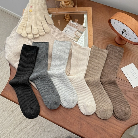 Chaussettes Slouch Femmes Côtelées Mélange Laine Épaisses Chaudes Automne Hiver Chaussettes Unies Versatiles