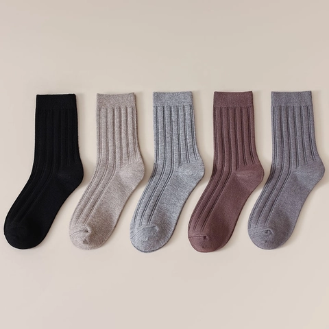 Calcetines Media Pantorrilla Punto Canalé Color Sólido Cálido Invierno Otoño Business Casual Versátil Unisex Poliéster