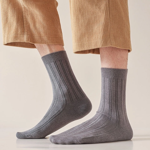Calcetines Media Pantorrilla Punto Canalé Color Sólido Cálido Invierno Otoño Business Casual Versátil Unisex Poliéster