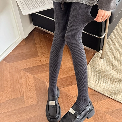 Women Ribbed Tights Wool Blend Thermal Pantyhose Slimming High Waist Elastic Leggings Autumn Winter Versatile Basic