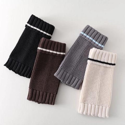 Knitted Leg Warmers Polyester Thick Warm Striped Ribbed Slouch Socks JK Style For Women