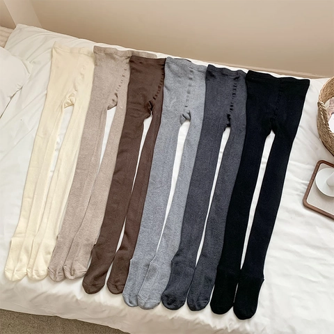 Women Ribbed Tights Wool Blend Thermal Pantyhose Slimming High Waist Elastic Leggings Autumn Winter Versatile Basic