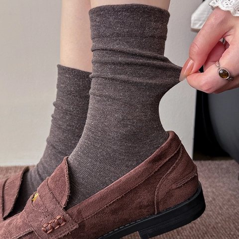 Calze Crew Donna Tinta Unita Maglia A Costine Slouchy Caldo Elastico Morbido Minimalista Stile Giapponese