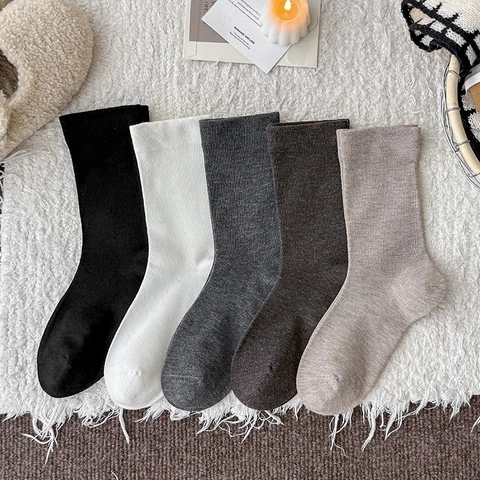 Calze Crew Donna Tinta Unita Maglia A Costine Slouchy Caldo Elastico Morbido Minimalista Stile Giapponese