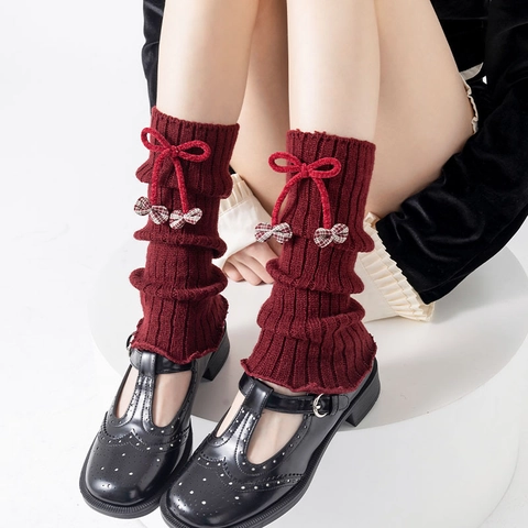 Jambières En Tricot Acrylique Chaussettes Plissées Avec Nœud Et Dentelle Style Lolita Vintage Pour Femmes Automne Hiver