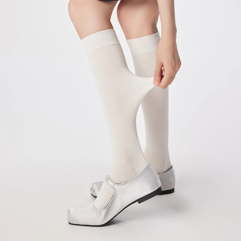 Chaussettes Hautes En Tricot Côtelé Couleur Unie Chaudes Style Japonais Pour Femmes