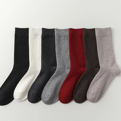 Chaussettes Slouch Pour Femmes Rayures Verticales Côtelettes Mélange De Laine Tricot Chaud Rétro Mi-mollet Décontracté Couleur Unie