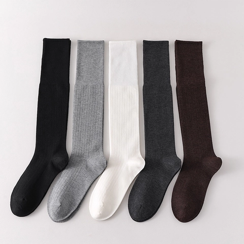Women Wool Blend Slouch Socks Warm Ribbed Solid Color Japanese JK Style Calf High Thick Elastic Winter Autumn